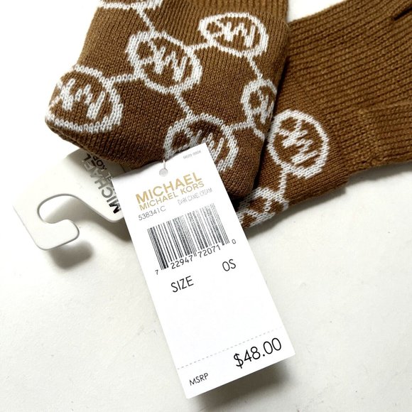 NWT Bundle 2PC MICHAEL KORS Gloves Black White Brown Signature Logo Acrylic - Picture 6 of 6
